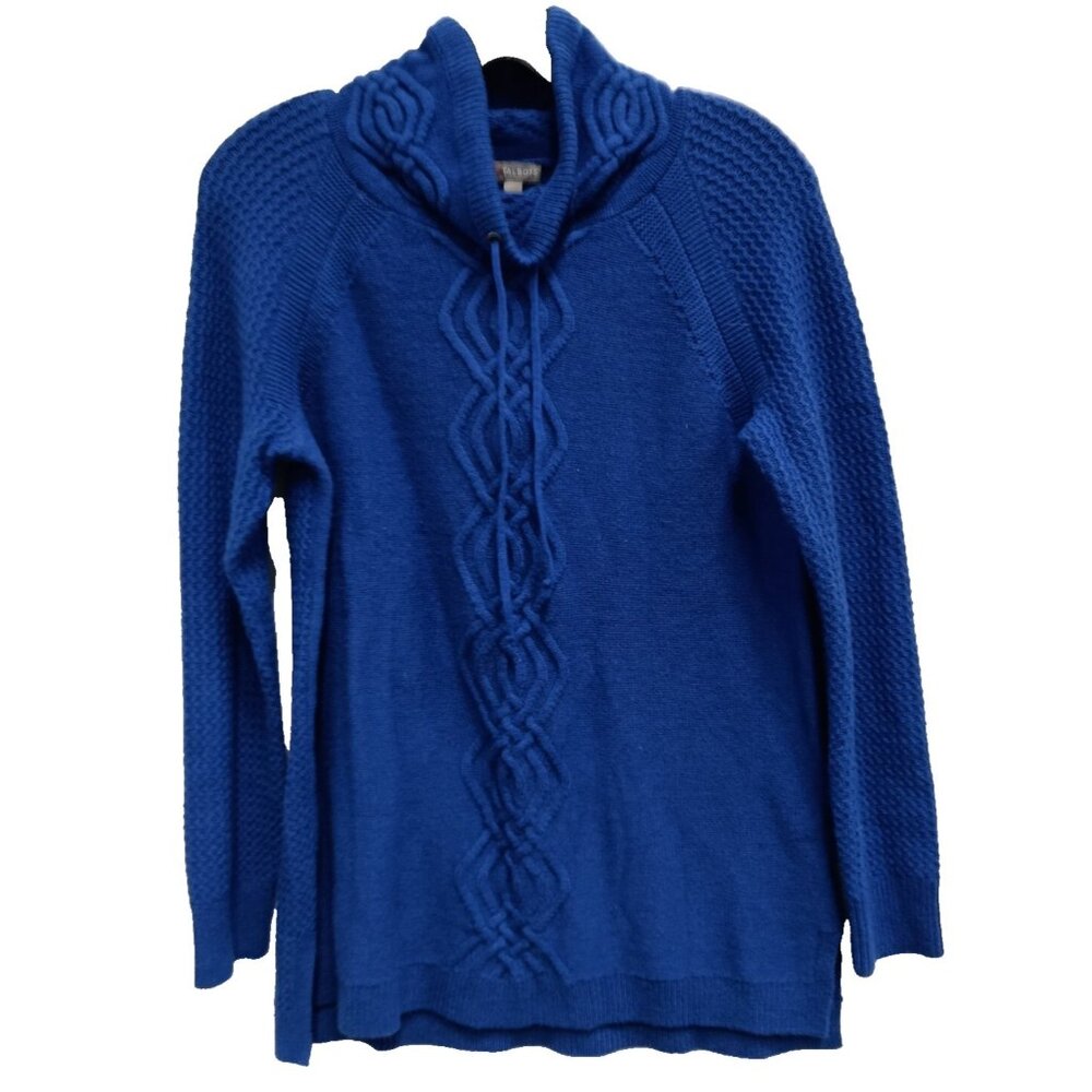 Talbots Womens Wool Blend Sweater Small Blue Pullover Cowl Neck Quite Luxury